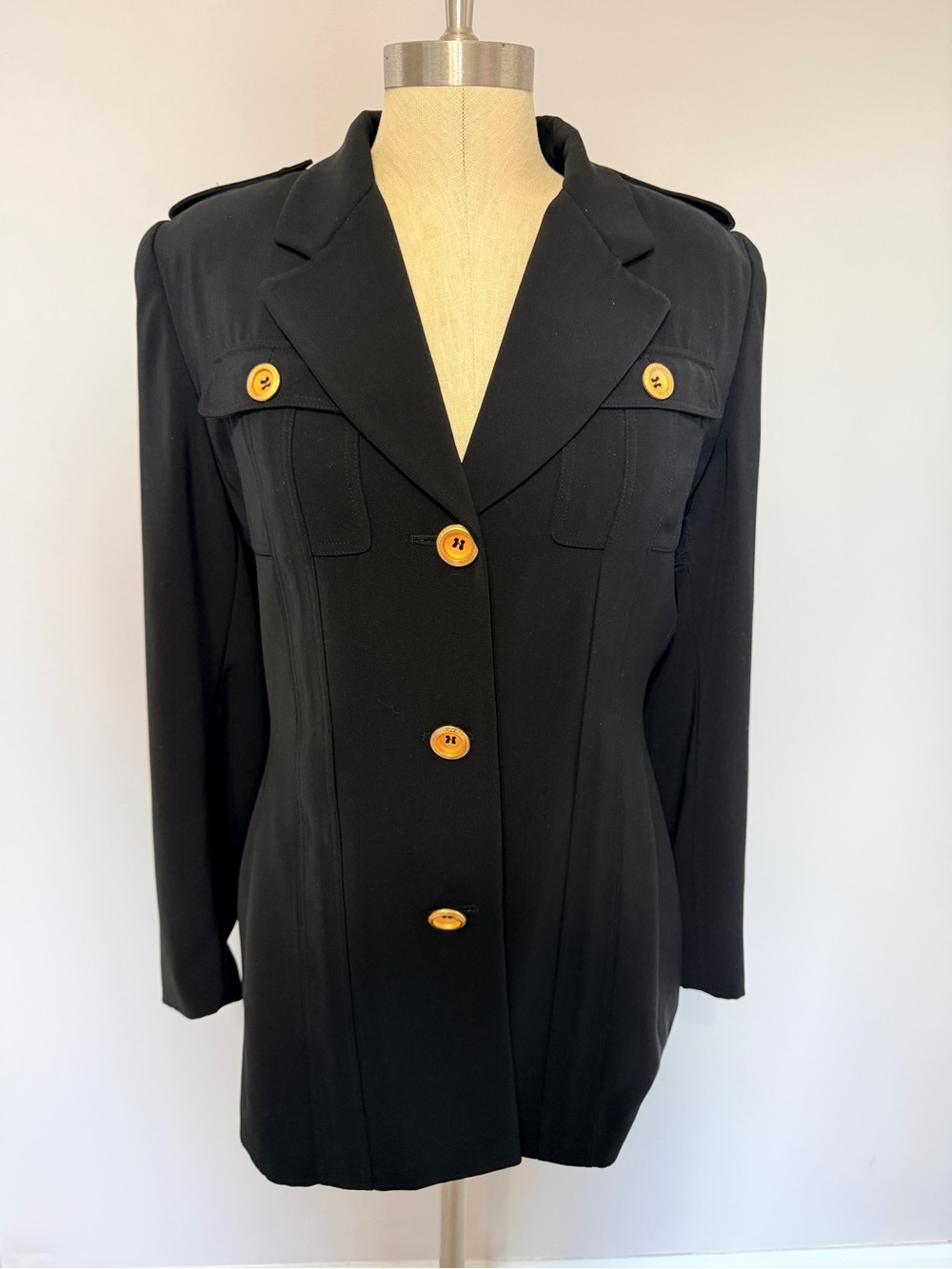 Valerie Stevens Black Blazer Jacket with Gold Buttons